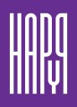 Fioletowy plakat Happy - typografia geometryczna
