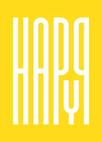 Żółty plakat Happy - typografia geometryczna