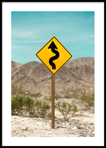 Plakat roadsign -  fotografia Joshua Tree Park, Kalifornia. 