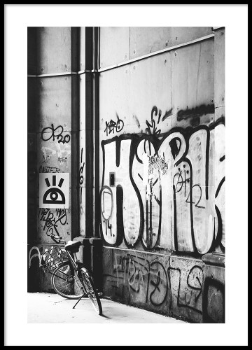 Street photo - graffiti i rower. Fotografia, plakat do mieszkania. 