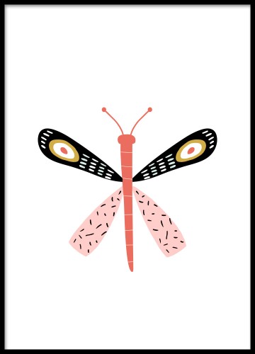 Ilustracja z różowym motylkiem. Plakat na ścianę. 