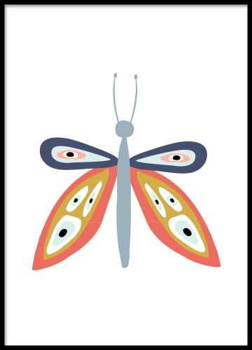 Kolorowy motylek. Ilustracja, grafika na ścianę. 