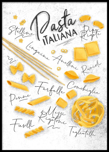 Plakat do kuchni No.33 - Pasta Italiana, włoski makaron, minimalistyczna grafika, plakat w stylu skandynawskim