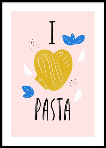 Plakat do kuchni No.38 - I love pasta, minimalistyczna grafika, plakat w stylu skandynawskim